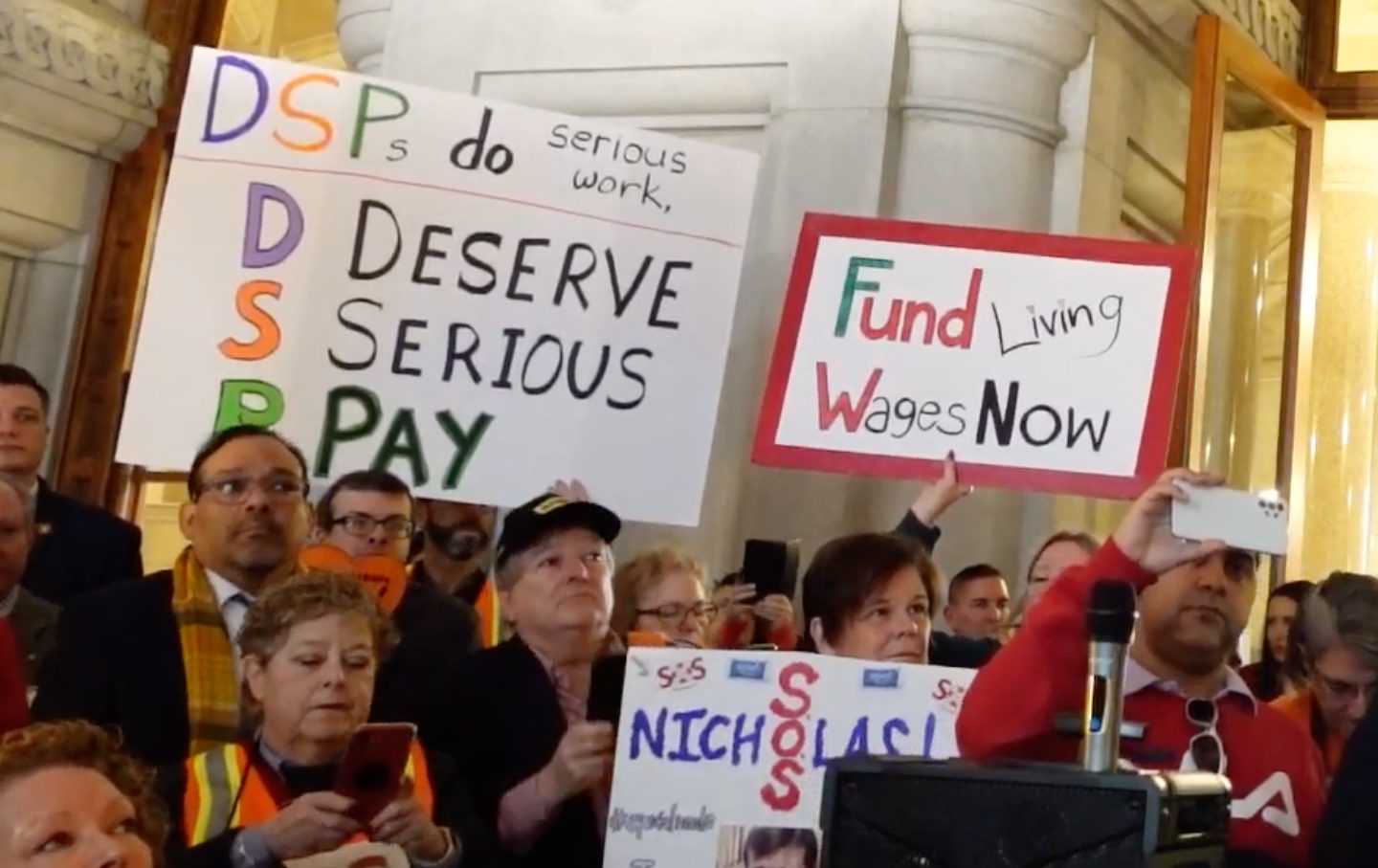 Disability advocates rally at the New York State Capitol in Albany, New York, on February 14. 2024.